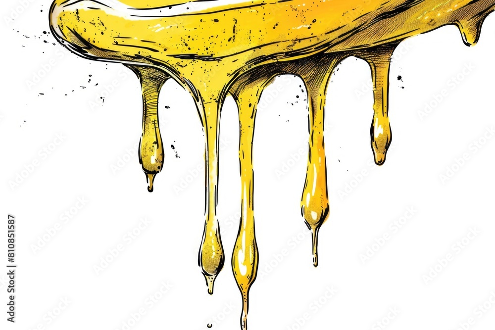 A close-up image of yellow liquid dripping from a banana. Suitable for food and health concepts