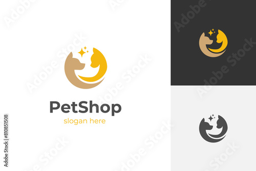 cat dog pet care logo icon design with circle shape animal store logo symbol vector illustration