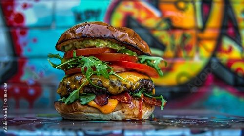 "Delicious Tower Burger: A Creative Culinary Masterpiece Stacked High with Flavorful Ingredients - Perfect for Foodies and Social Media!"