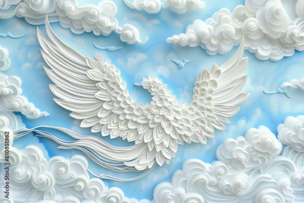 Fototapeta premium Paper cutout of a bird flying in the sky, suitable for various creative projects