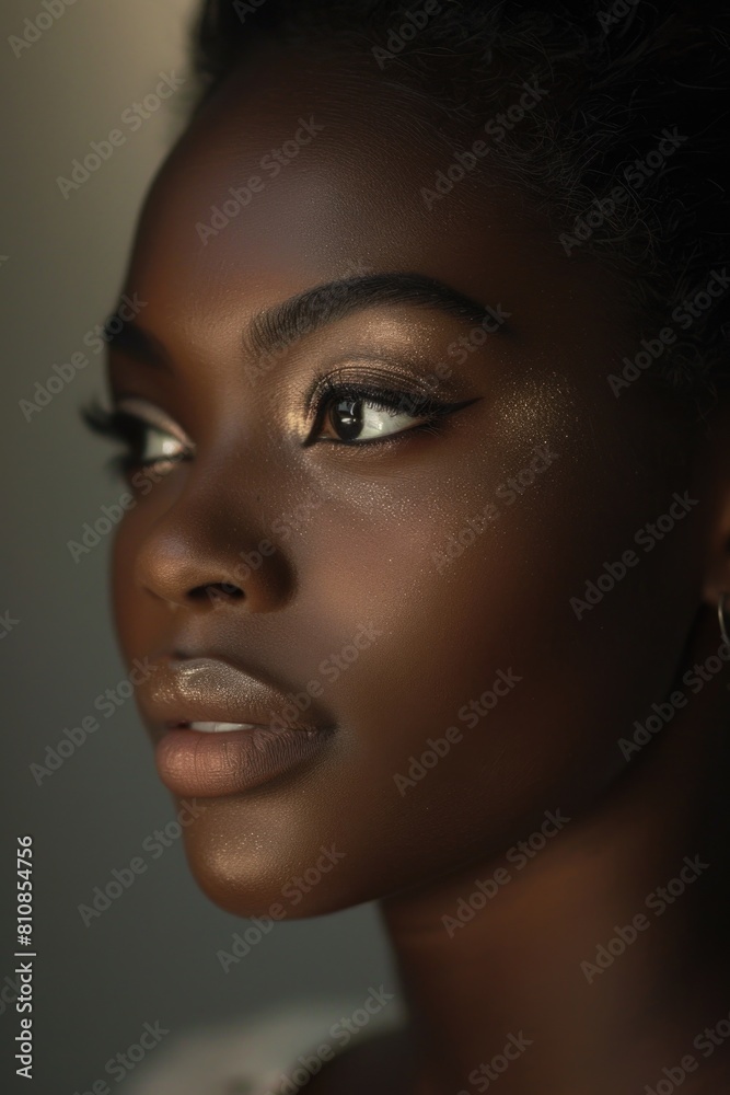 A close-up image of a woman's face with dark skin. Suitable for beauty and diversity concepts A close-up image of a woman's face with dark skin. Suitable for beauty and diversity concepts
