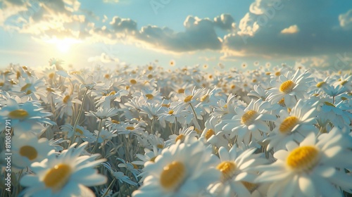 field of white daisies with yellow centers