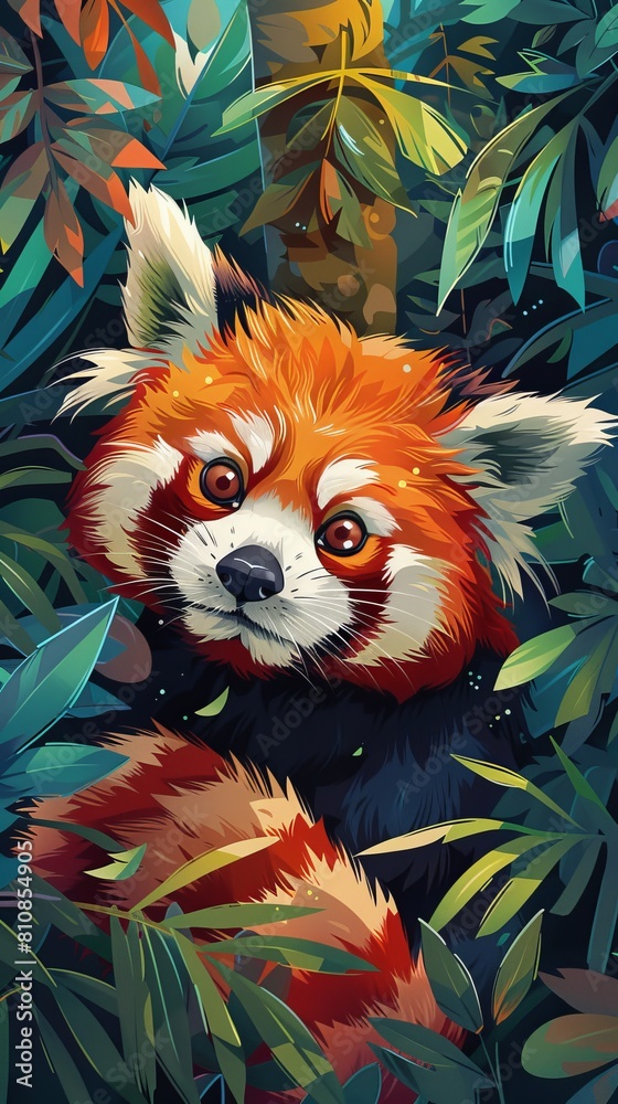 Creative cartoon illustration of red panda