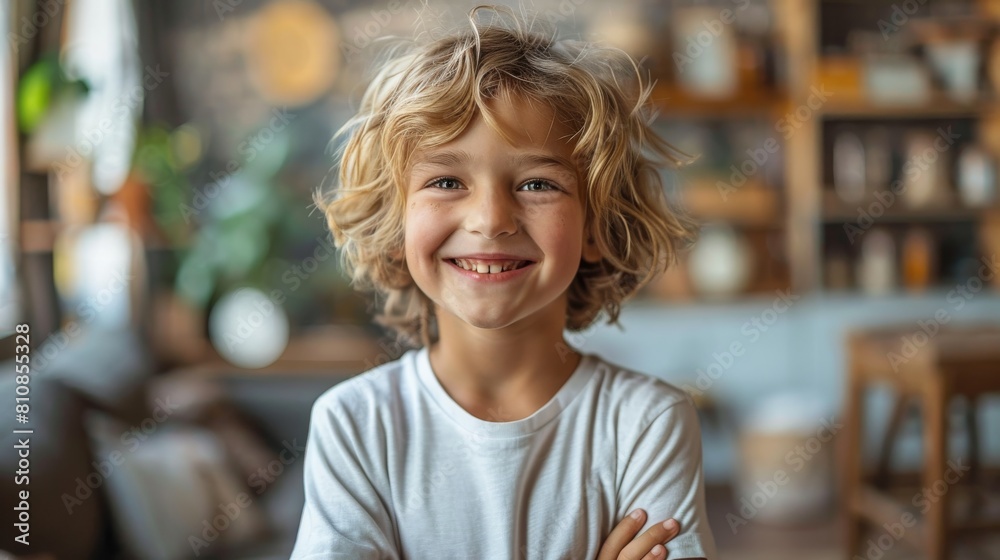 boy standing laughing in white t shirt boy standing laughing in white t shirt