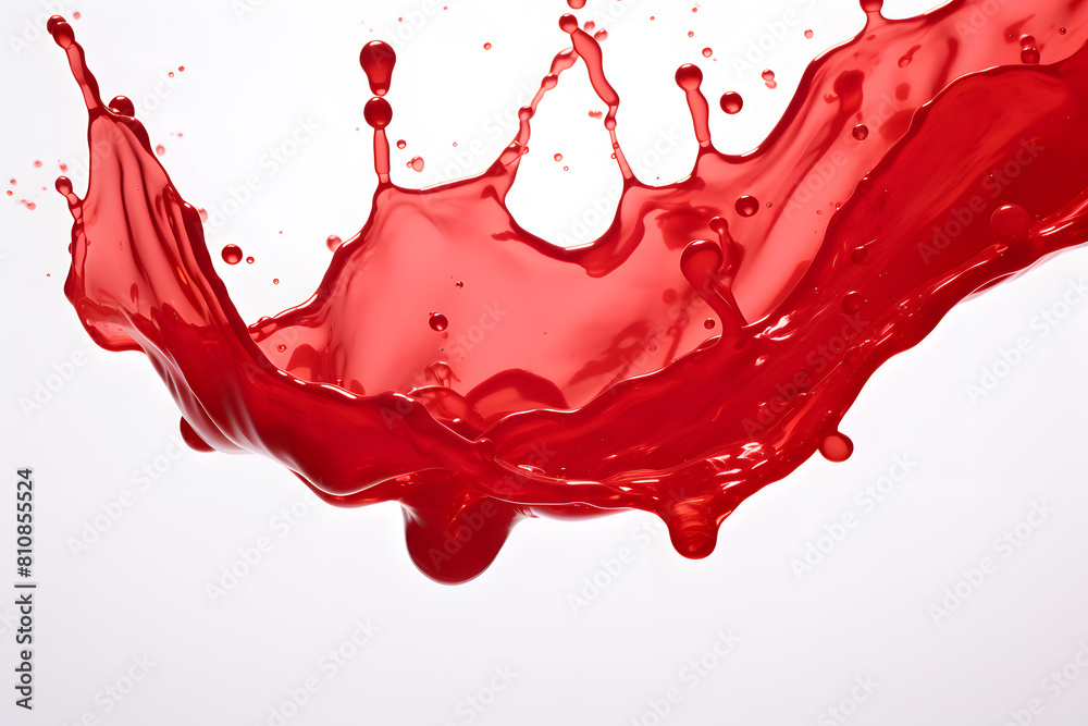 Red drops and splashes of tomato, red berry juice or sauce isolated on white background