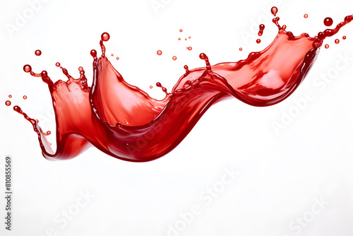 Red drops and splashes of tomato, red berry juice or sauce isolated on white background