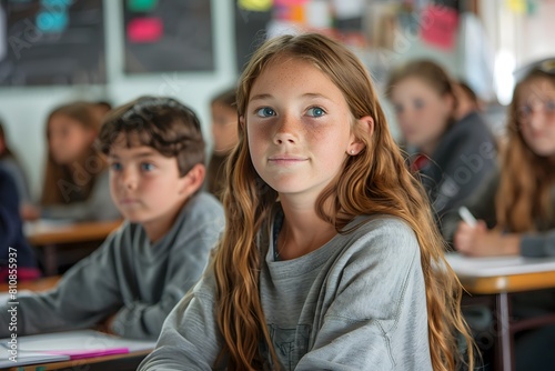 Many children studying at desks in a classroom