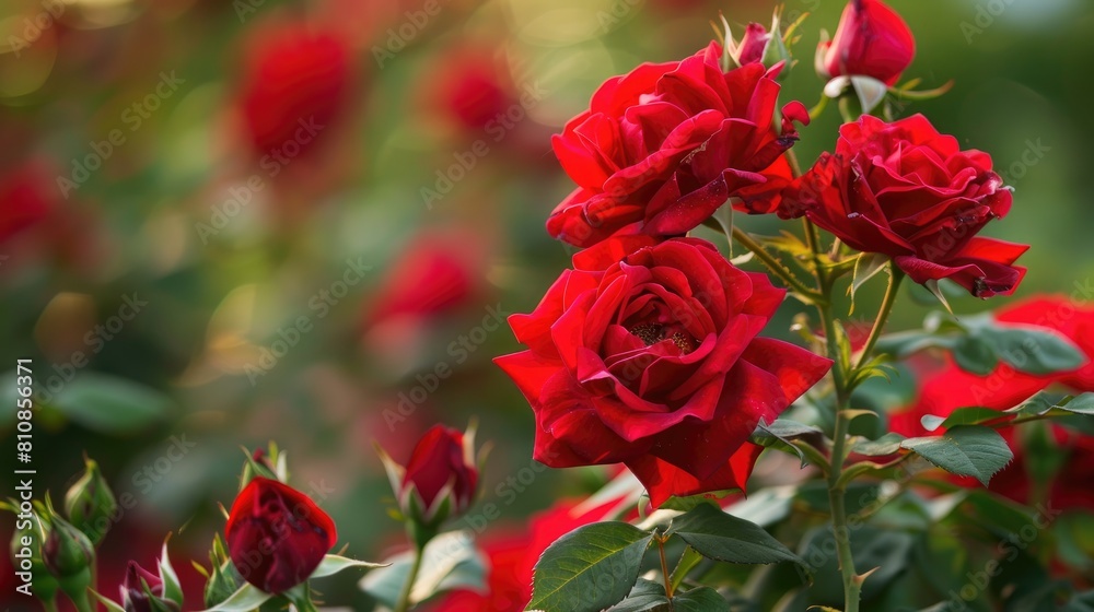 Vibrant red roses dazzled with their beauty