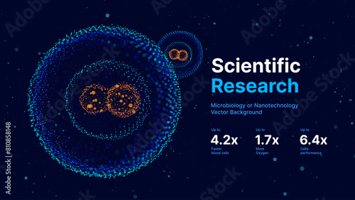 Biology Cell Stem Scientific Medical Research Background. Science Blue Cells Backdrop with Depth of Field Blur Particles Effect. Futuristic Plant Microbiology. Blue Virus Cells Vector Illustration.