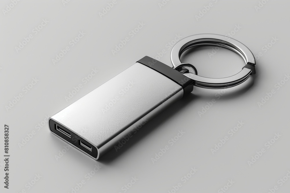 Blank metal keychain mockup light gray background. Blank metal keychain mockup light gray background.