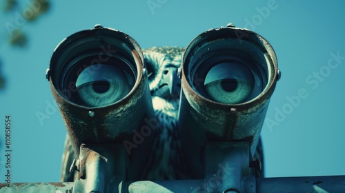 Wallpaper Mural Binoculars resting on a metal pole, suitable for outdoor and adventure concepts Torontodigital.ca