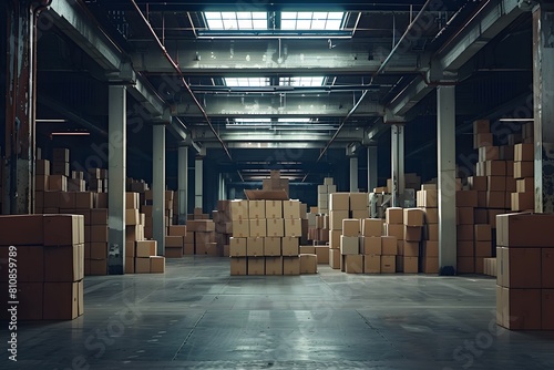 Many boxes stacked in warehouse with plethora of storage containers photo