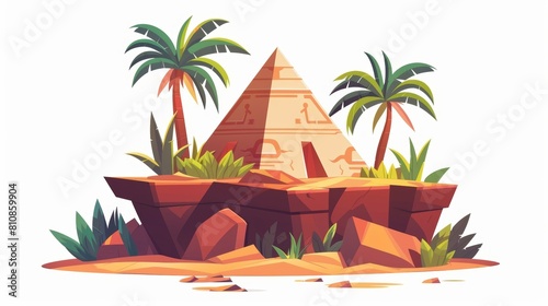 Object for recording storing information, graphical user interface, game design onwhite board or clay tablet with pyramid silhouette and Egyptian hieroglyphs photo