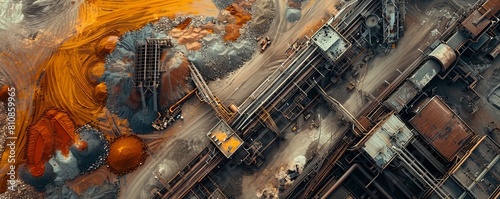 Aerial drone view of the slag fields of the alumina plant, Ukraine. photo