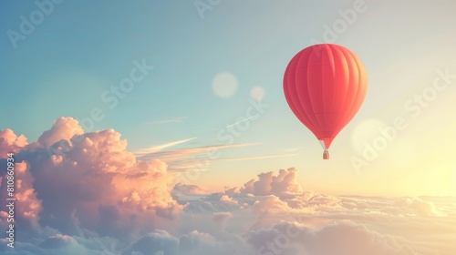 A red balloon is floating in the air with a red string attached to it