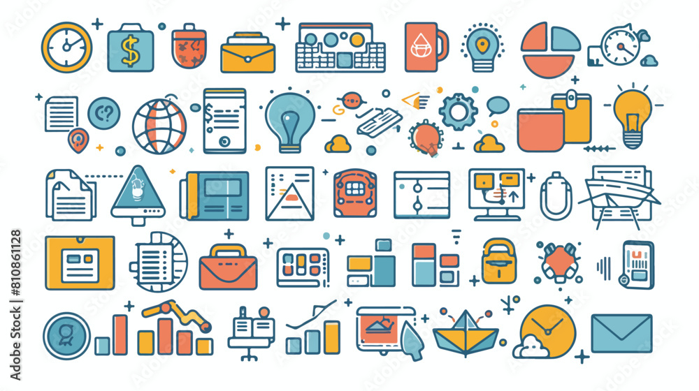 Big set of line web icons for business finance and co