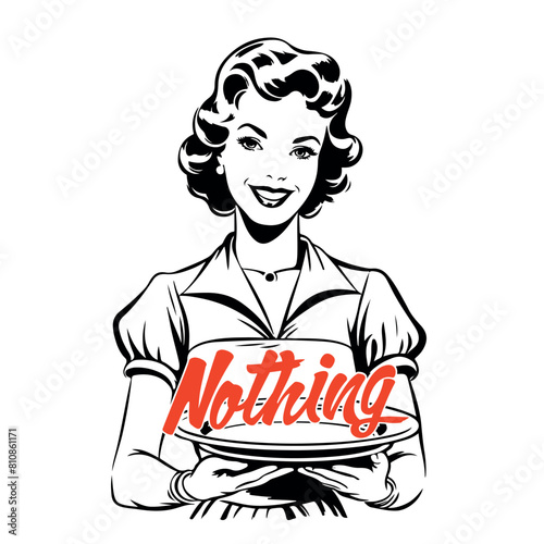 vintage cartoon illustration of a woman serving nothing