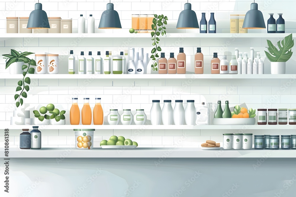 Many bottles of various hair products on shelves