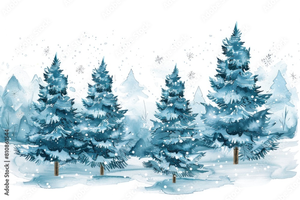 Winter landscape with snow-covered trees. Suitable for winter-themed designs