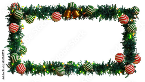 Fotografía christmas wreath colorful light blub pine tree branches ornament frame backgroun