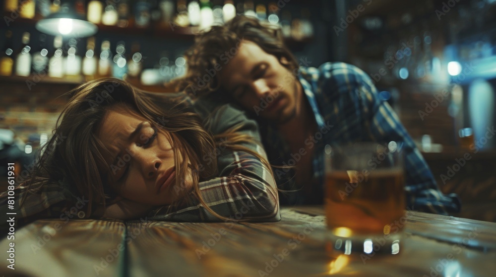 A man and a woman sitting together at a bar. Suitable for illustrating socializing or nightlife concepts