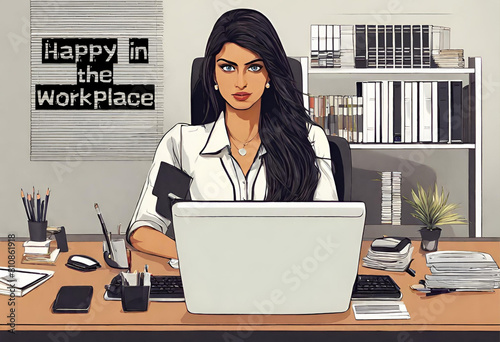 Happy in the Workplace Captivating Confidence Professional Indian Woman at Work