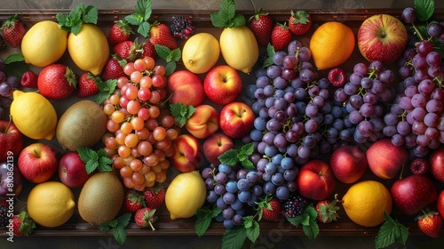 A colorful assortment of fruits including apples  oranges  bananas  and grapes