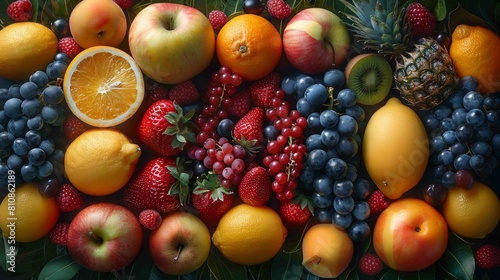 A colorful assortment of fruits including apples  oranges  bananas  and grapes