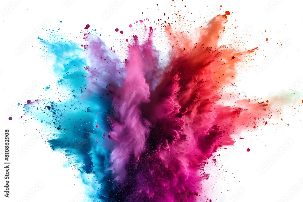 Vibrant Holi Powder Color Explosion on White Background