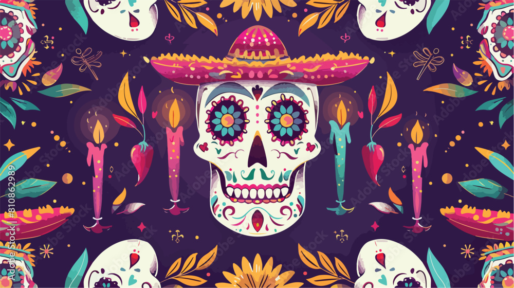 Bright colored poster template decorated by Mexican style