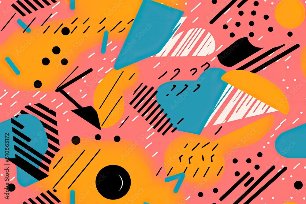 Vibrant seamless pattern with abstract geometric shapes and lines in ...