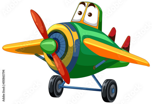 Bright, cheerful cartoon airplane with expressive eyes