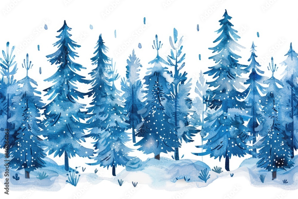 Obraz premium A beautiful watercolor painting of a snowy forest. Perfect for winter-themed designs