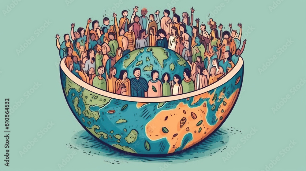 World Population Day Concept, 11July. watercolor rough art off huge ...