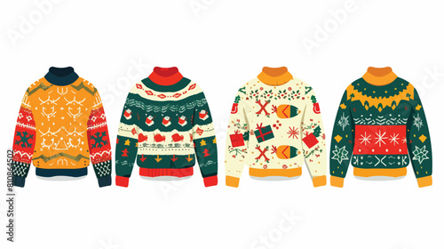 Bundle of ugly Christmas sweaters or jumpers isolated