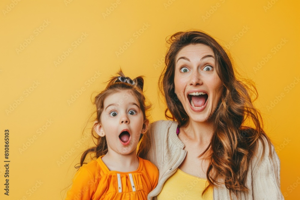 Naklejka premium A woman and a little girl making silly expressions. Perfect for family and humor concepts