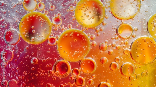 A colorful image of many small bubbles with a red and orange background