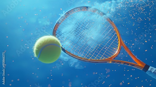 3d render of tennis racket hitting the ball on blue background © EnelEva