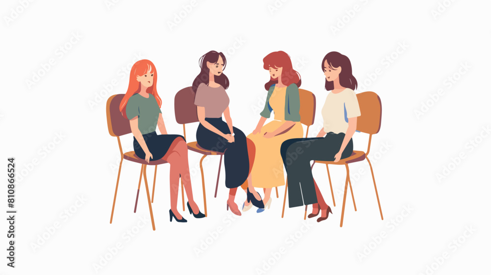 Cartoon female sitting together in circle talking