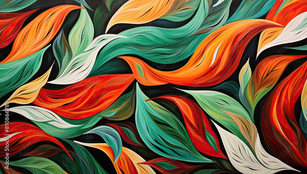 Forest Harmony: Painting Evoking Peace and Serenity with Lush Green Leaves and Subtle Orange Tones Forest Harmony: Painting Evoking Peace and Serenity with Lush Green Leaves and Subtle Orange Tones