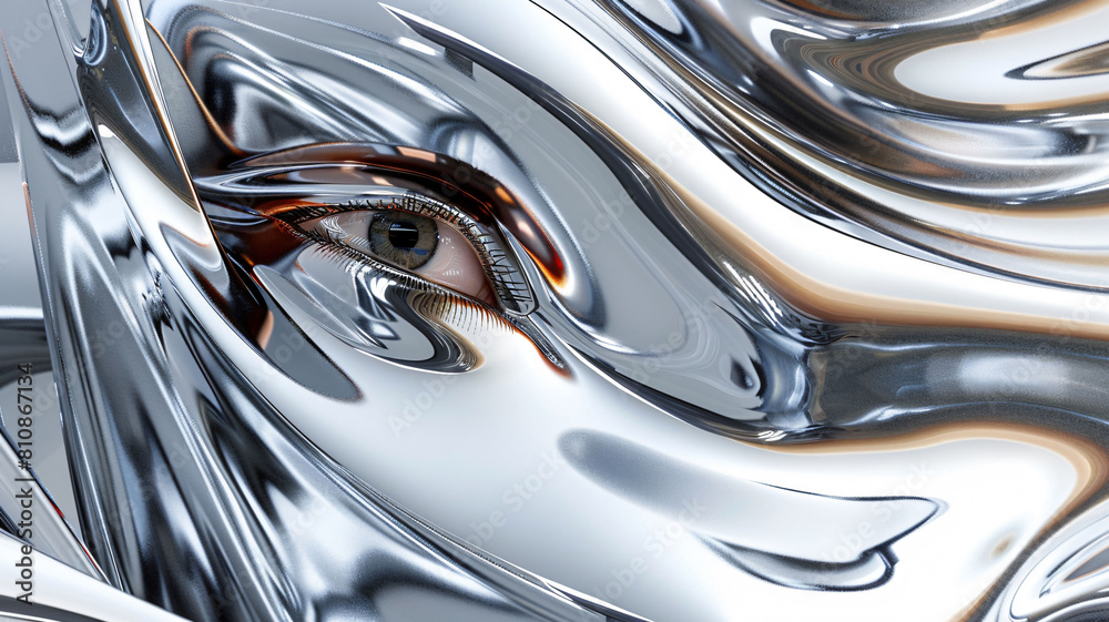 Futuristic chrome 3D shapes in abstract composition, perfect for modern design projects.