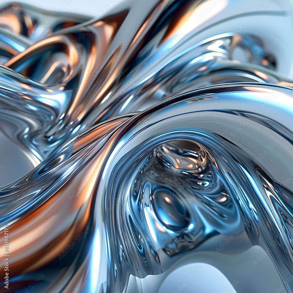 Futuristic chrome 3D shapes in abstract composition, perfect for modern design projects.