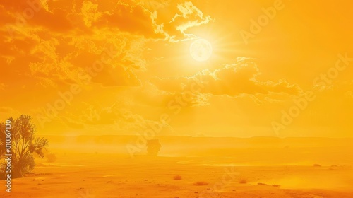 In summer when the scorching sun paints the sky yellow and the thermometer reads high temperatures it serves as a vivid illustration of the impact of global warming on our weather patterns photo