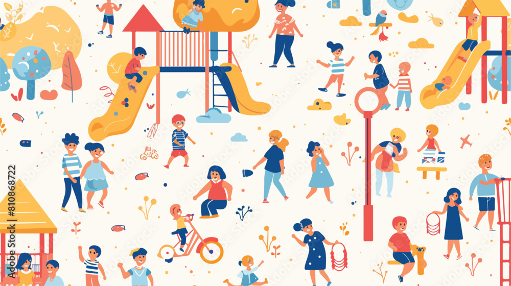 Children spending time at kindergarten seamless pattern