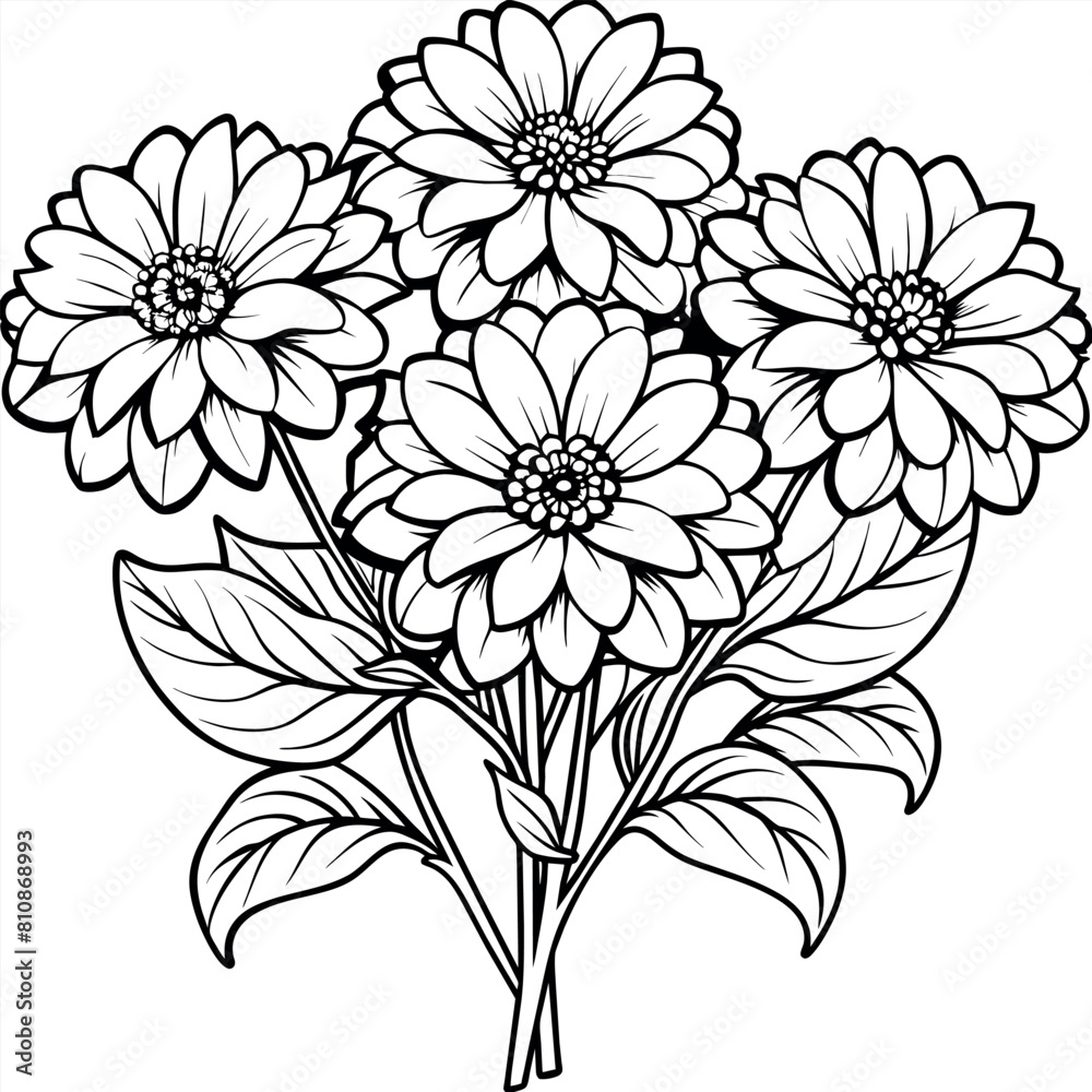 Zinnia Flower outline illustration coloring book page design, Zinnia Flower black and white line art drawing coloring book pages for children and adults Zinnia Flower outline illustration coloring book page design, Zinnia Flower black and white line art drawing coloring book pages for children and adults