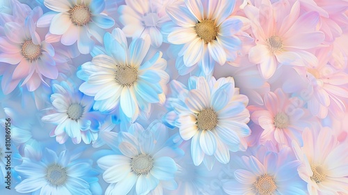 A colorful floral pattern with white and yellow flowers