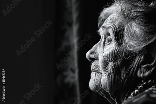 Elderly Woman in Black and White. Generative AI photo