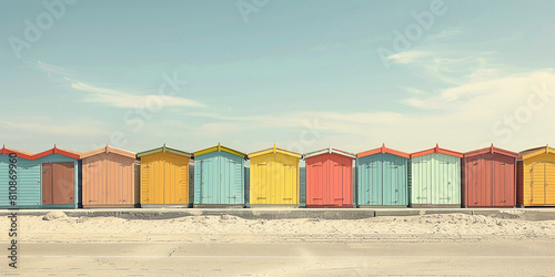 A row of colorful beach huts © Oleksandr