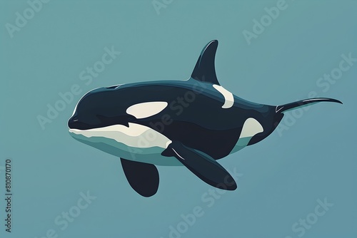 Minimalist Geometric Orca Whale in Soothing Ocean Blue