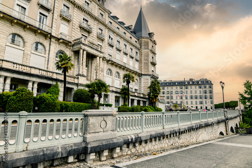 Boulevard des Pyrennees in the city center of Pau with its houses and old streets.